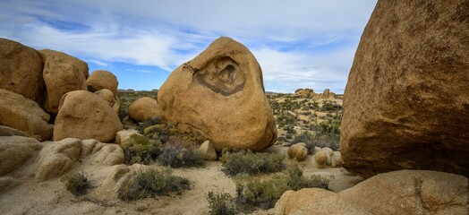Sculpted Rocks, Rock Formations, Monzogranite Formation, Arch Rock Nature Trail, White Tank Campground, Joshua Tree National Park, Palm Desert, California, USA, North America