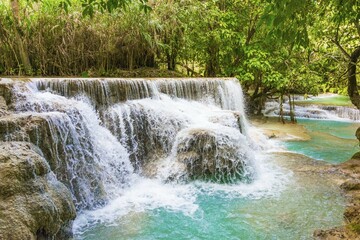 Small waterfalls, cascades, Tat Kuang Si waterfalls, Luang Prabang, Laos, Asia