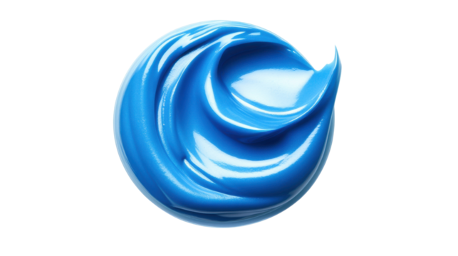 Glossy blue paint stroke forming a circle on transparent background. Transparent background