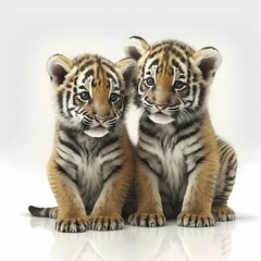 Obraz premium Tiger, tiger baby, in front of white background, AI generated