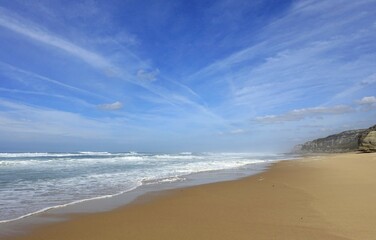 Long sandy beachPraia de Santa Cruz, Torres Vedras, Portugal, Europe