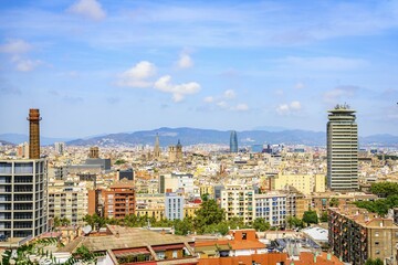 Naklejka premium City view, seen from Castell de Montjuïc, Castle Montjuïc, Barcelona, Catalonia, Spain, Europe