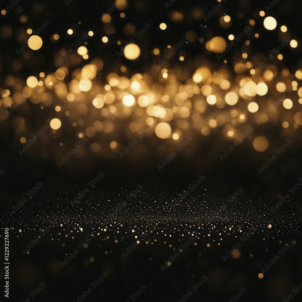 Poster abstract bokeh of gold sparkles creating a light effect on a dark background, ai generated