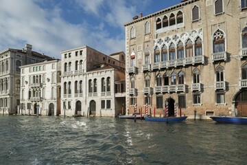 Palazzo Giustinian, 15th century, Palazzo Ca' Bernardo and Palazzo Bernardo Nani on the left, Palazzo Ca' Rezzonico behind, Grand Canal, Dorsoduro, Venice, Veneto, Italy, Europe