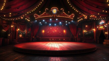 Colorful vintage circus stage with bright lights and ornate d?cor