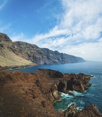 Rocky coast with turquoise sea, Acantilado de los Gigantes, cliffs of Los Gigantes, view from Punta de Teno, Tenerife, Canary Islands, Spain, Europe