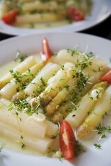 Asparagus, salad, tomatoes, cress