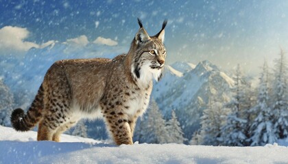 Obraz premium AI generated, animal, animals, mammal, mammals, biotope, habitat, a, single animal, foraging, wildlife, lynx, (Lynx lynx), European lynx, joie de vivre, migrates winter, ice, snow, winter landscape