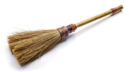 Fototapeta premium Antique Witch's Besom, Isolated on White Background - Medieval Magical Artifact