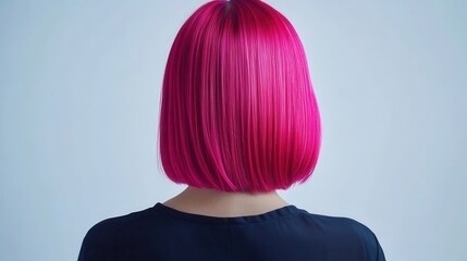 Beautiful model girl with Pink hair strand,silky healthy chestnut wavy hair strand isolated on white background,hair wavy ribbon, with smooth texture,vibrant shine,brunette hairpiece, hairy ribbon.