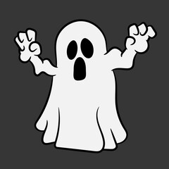 Crazy Halloween ghost on a sign, holiday vector cartoon illustration