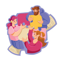 Teamwork Composition with Man and Woman Employee Collaboration Vector Illustration