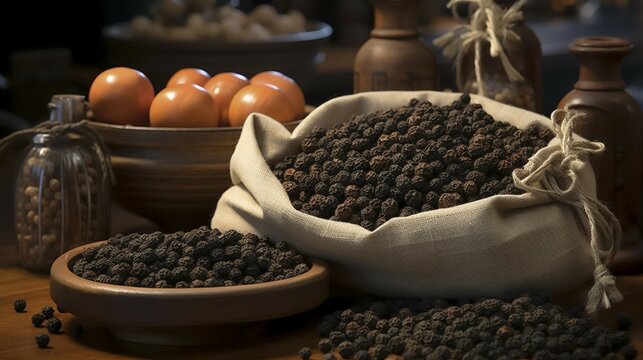 Pepper (Piper nigrum), plant species from the pepper family (Piperaceae), ai generated