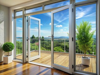 Obraz premium Energy-Efficient Aluminum French Balcony Doors: Close-up View of Open & Closed Frames