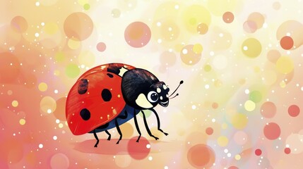 Colorful cartoon ladybug with polka dots and bokeh light effects, AI generated