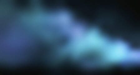 Teal blue blurry smoke wave on black background with copy space