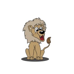 Cute and cheerful lion on a white background, vector illustration