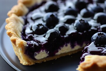 Fresh blueberry pie on a plate, perfect for dessert or breakfast