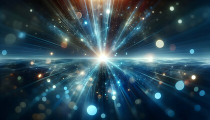 Fototapeta premium Background Technology A futuristic background featuring glowing blue light streaks originating from the center, with bokeh3