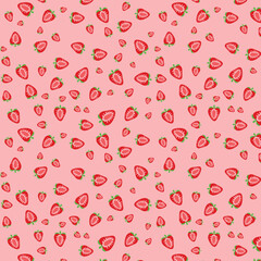 Seamless pattern with strawberries on pink background. Vector illustration.