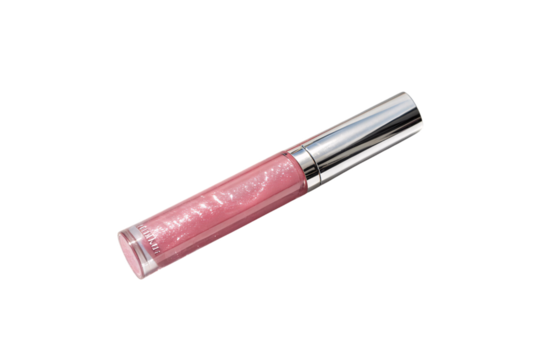 Lip Gloss, tube of pink, sparkly lip gloss with a shiny metallic cap, radiating elegance and sophistication, isolated on a transparent background