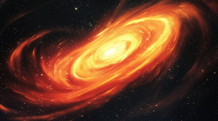 Obraz premium A fiery red nebula swirling with shades of orange and yellow, set against a black star-filled sky.