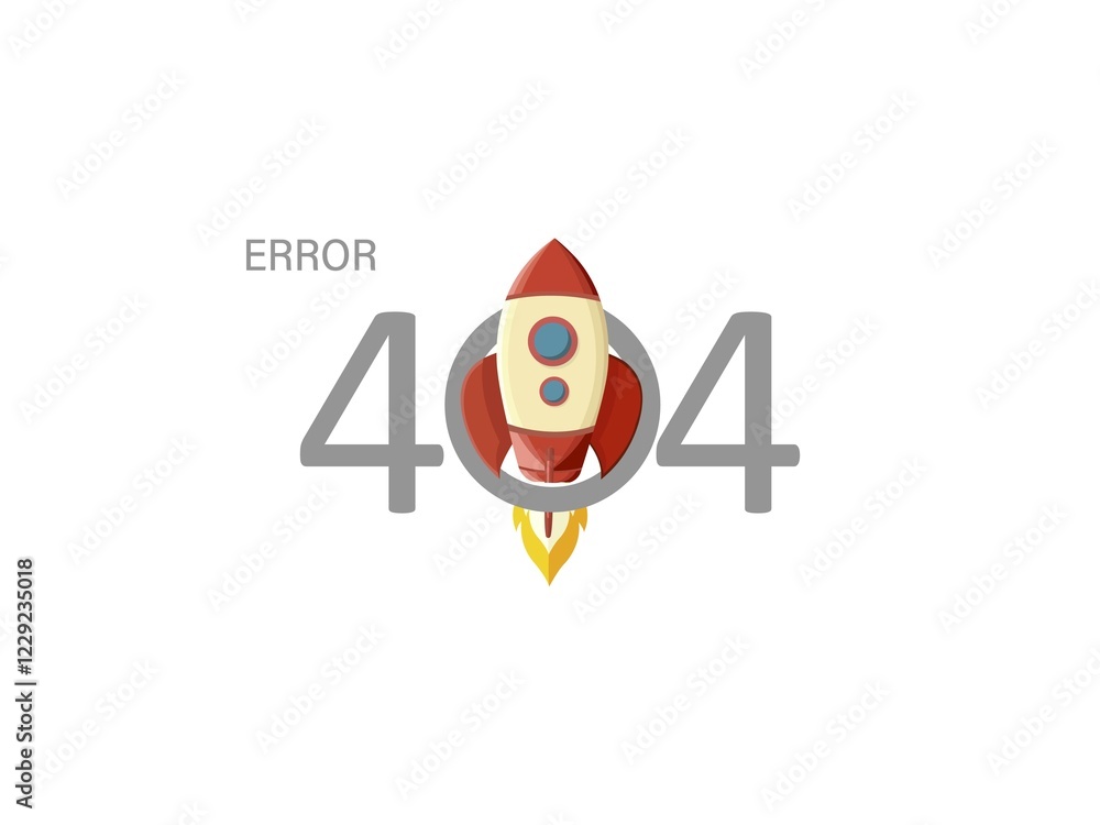 Aufkleber cartoon rocket with a '404 error' message symbolizing a webpage not found