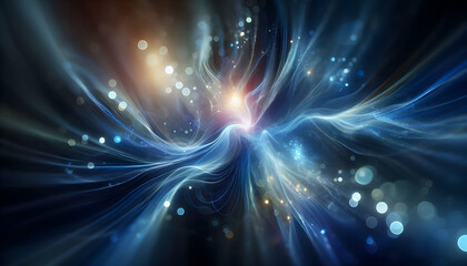 Fototapeta premium Background Technology A dreamy, ethereal abstract background featuring flowing blue light streaks from the center, with bo1