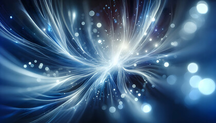 Naklejka premium Background Technology A dreamy, ethereal abstract background featuring flowing blue light streaks from the center, with bo2