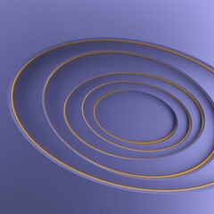 Abstract modern blue circles background with golden lines, 3d rendering