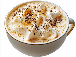 Detailed, studio-style image of a cappuccino cup showcasing foam art and texture clarity.