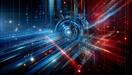 Obraz premium Background Technology A digital, futuristic theme with blue and red diagonal lines that create motion and energy, paired w3