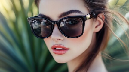 Fototapeta premium A close-up photo of a woman wearing trendy sunglasses