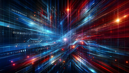 Background Technology A digital, futuristic theme with blue and red diagonal lines that create motion and energy, paired w4