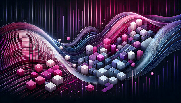 Background Technology A digital, futuristic theme featuring square-shaped tiles arranged in a wave-like pattern, varying i2