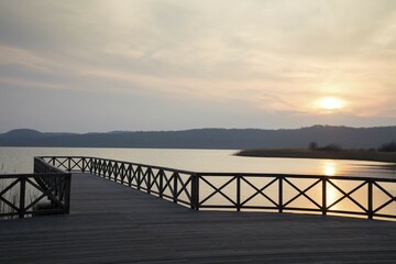 Fototapeta premium Evening atmosphere at Lake Schmachter See, Baltic seaside resort Binz, Rügen Island, Mecklenburg-Western Pomerania, Germany, Europe
