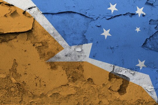 Bandera de la Provincia de Tierra del Fuego flag painted on the cracked grunge concrete wall