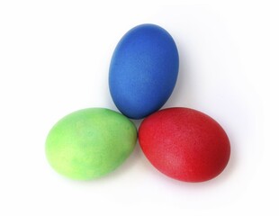 Three dyed Easter eggs