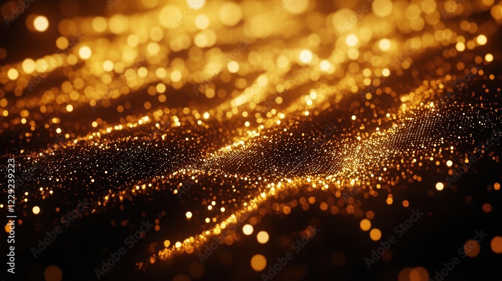 Poster a glowing gold particle effect with tiny light dots scattered across a dark golden base.