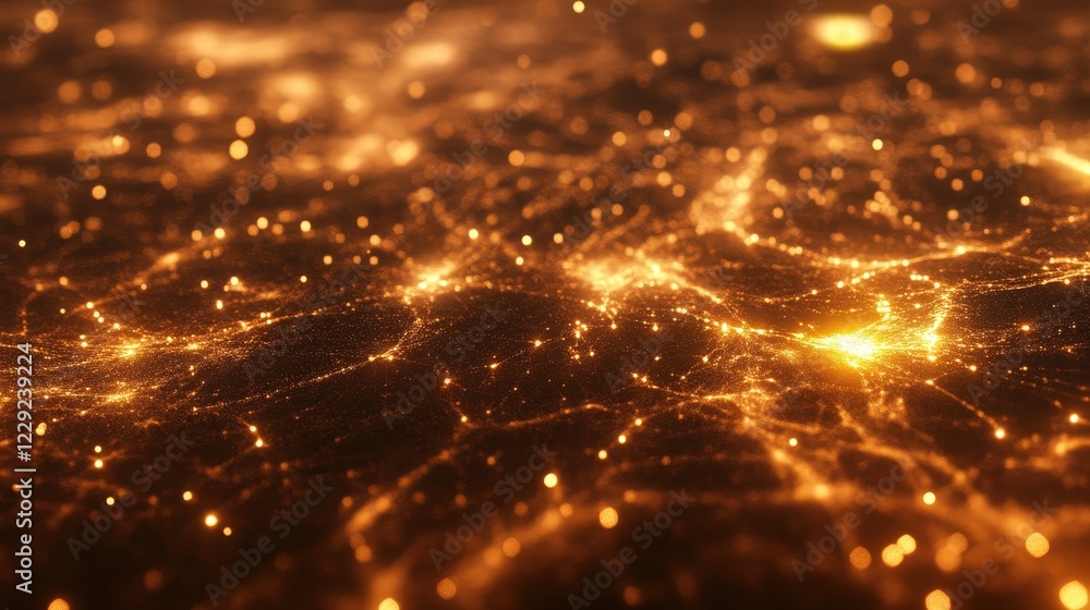 Aufkleber a glowing gold particle effect with tiny light dots scattered across a dark golden base.