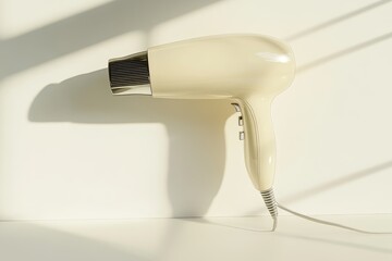 Fototapeta premium Elegant hair dryer displayed against a simple background with soft shadows, highlighting its sleek design and modern aesthetics.
