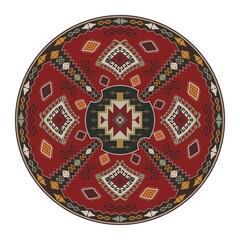 Traditional Kilim round decorative element, vector template
