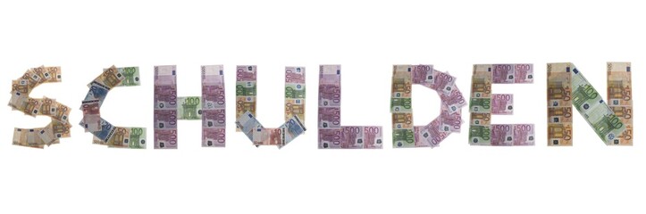 Schulden/debts, written with bank notes