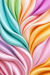 Naklejka premium Vibrant abstract composition of swirling, layered paper in pastel colors creating a dynamic and flowing wave effect.