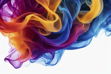 Bright, colorful smoke forms fluid shapes against a white background in an abstract style, Color Smoke, AI generated