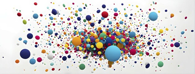 Abstract New Years Eve confetti explosion, with minimalist colored squares and circles falling through an empty white background, AI generated