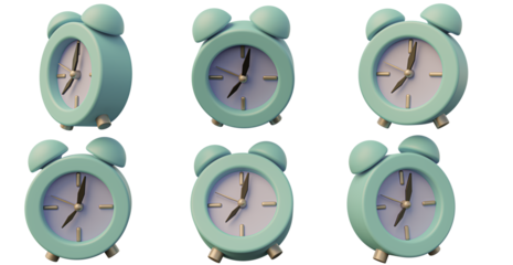 3d illustration alarm clock transparent background, 3d rendering