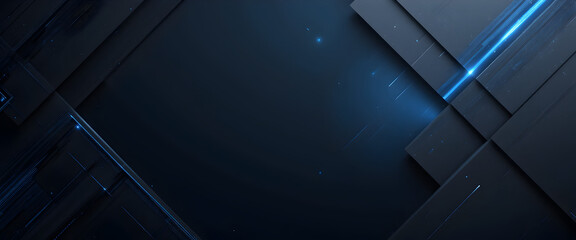 Black gray blue abstract modern background for design. Dark. Geometric shape. 3d effect. Diagonal lines, stripes. Triangles. Gradient. Light, glow. Metallic sheen. Minimal. Web banner. Wide. Panoramic