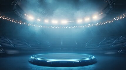 abstract background stadium stage with round futuristic technology user interface scene lights 