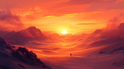 A golden desert dune landscape at sunset, with the sand glowing softly under the fading light, evoking timeless beauty.